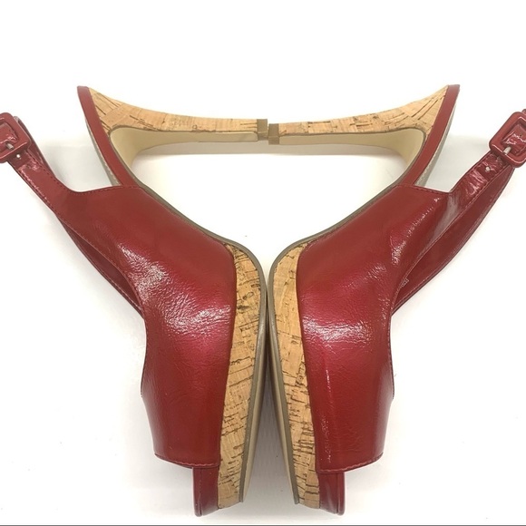 Elle Estella Red Patent Leather open toe sling back heels 8 - Picture 5 of 10